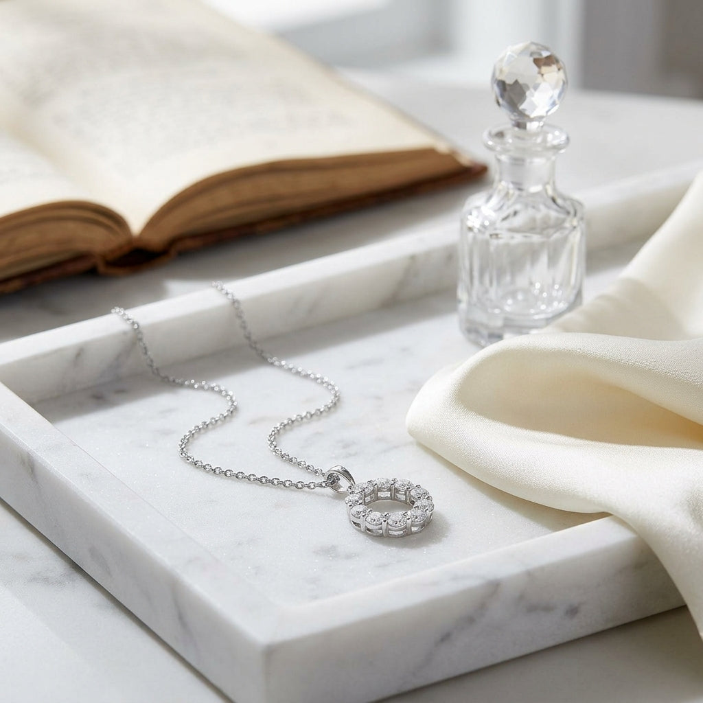 Diamond Graduated Circle Diamond Pendant In 14k White Gold — atelier still life