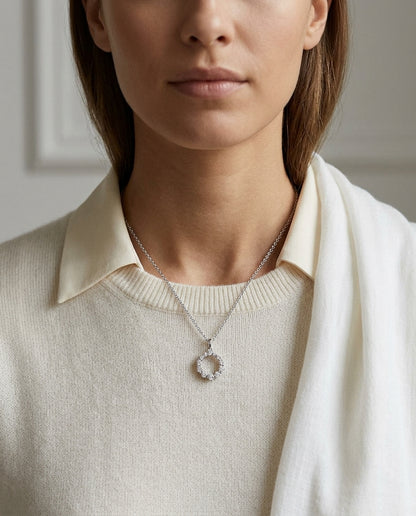 Diamond Graduated Circle Diamond Pendant In 14k White Gold — editorial close-up