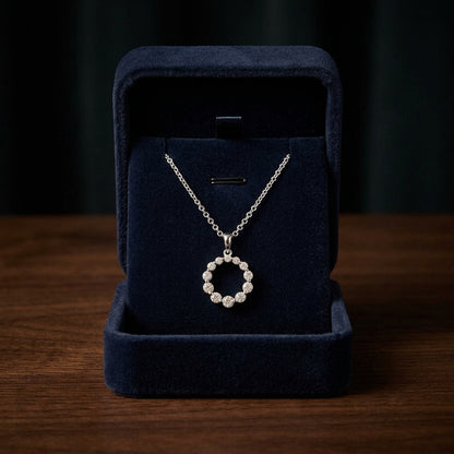 Diamond Graduated Circle Diamond Pendant In 14k White Gold — gift presentation