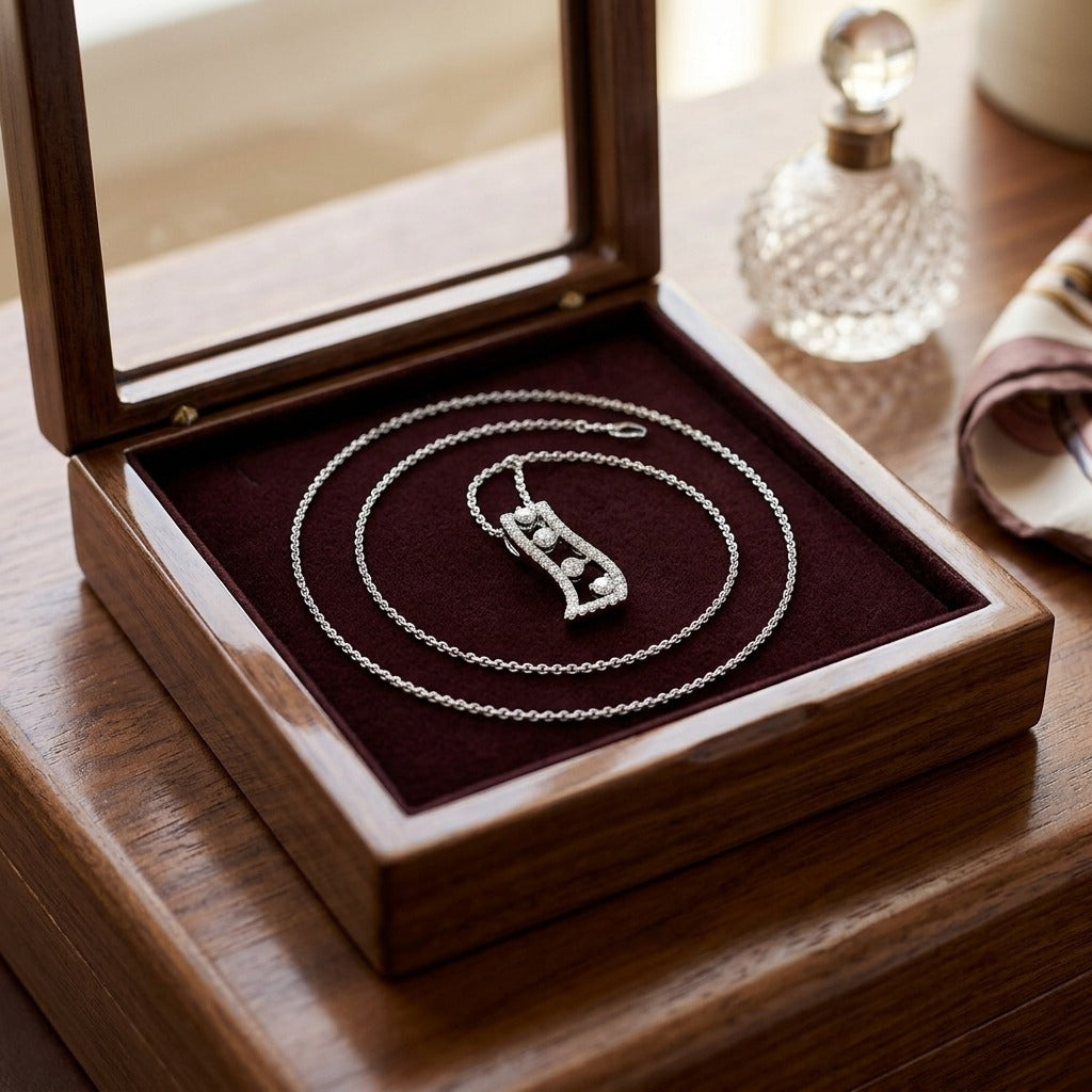 Diamond Floating Pendant in 14k White Gold — velvet box