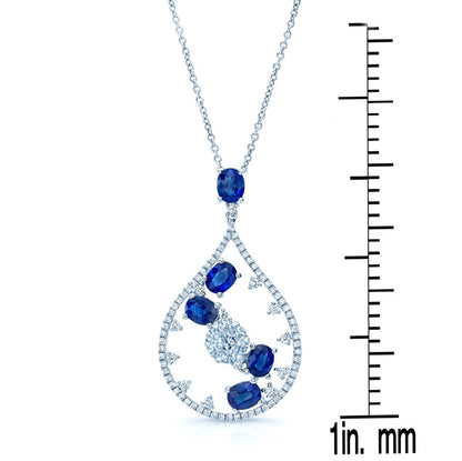 Sapphire And Diamond Cascade Tear Drop Pendant In 14k White Gold (si)