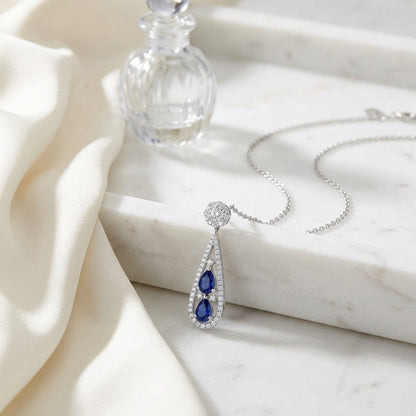 Sapphire And Diamond Tear Drop Pendant In 14k White Gold (si) — atelier still life