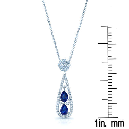 Sapphire And Diamond Tear Drop Pendant In 14k White Gold (si)