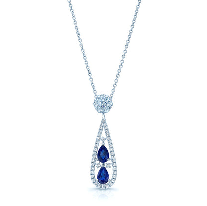 Sapphire And Diamond Tear Drop Pendant In 14k White Gold (si)