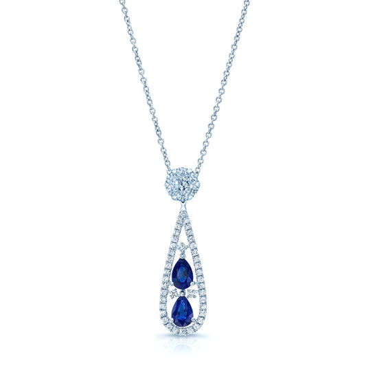 Sapphire And Diamond Tear Drop Pendant In 14k White Gold (si)