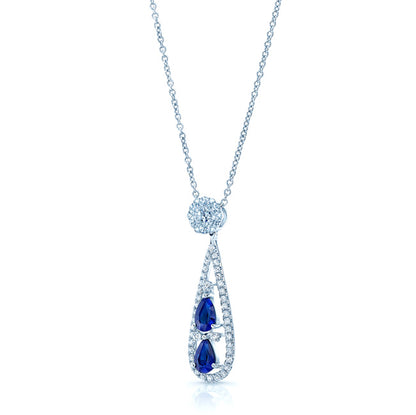Sapphire And Diamond Tear Drop Pendant In 14k White Gold (si)