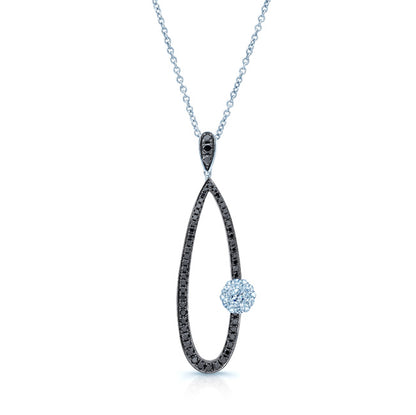 Black And White Diamond Long Tear Drop Pendant In 14k White Gold (si)