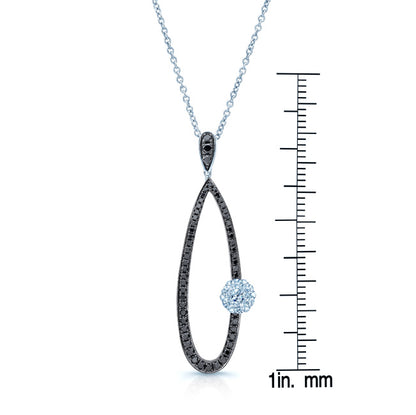 Black And White Diamond Long Tear Drop Pendant In 14k White Gold (si)