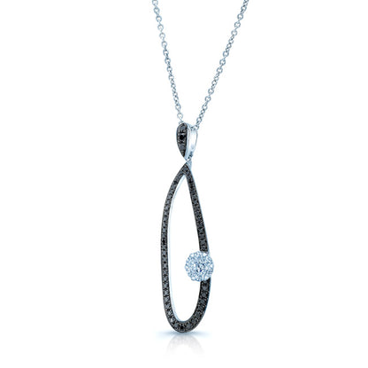 Black And White Diamond Long Tear Drop Pendant In 14k White Gold (si)