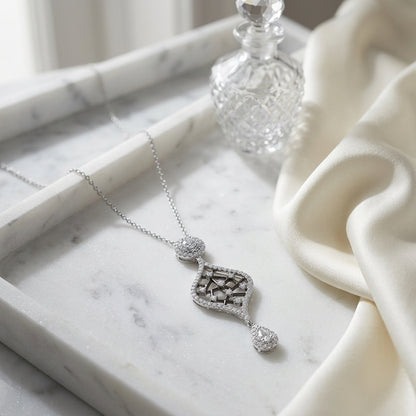 Diamond Open Weave Drop Pendant With Black Rhodium In 14k White Gold (si) — atelier still life