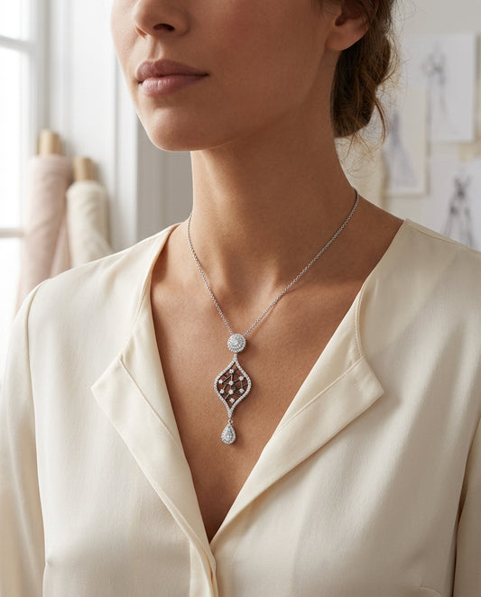 Diamond Open Weave Drop Pendant With Black Rhodium In 14k White Gold (si) — editorial close-up