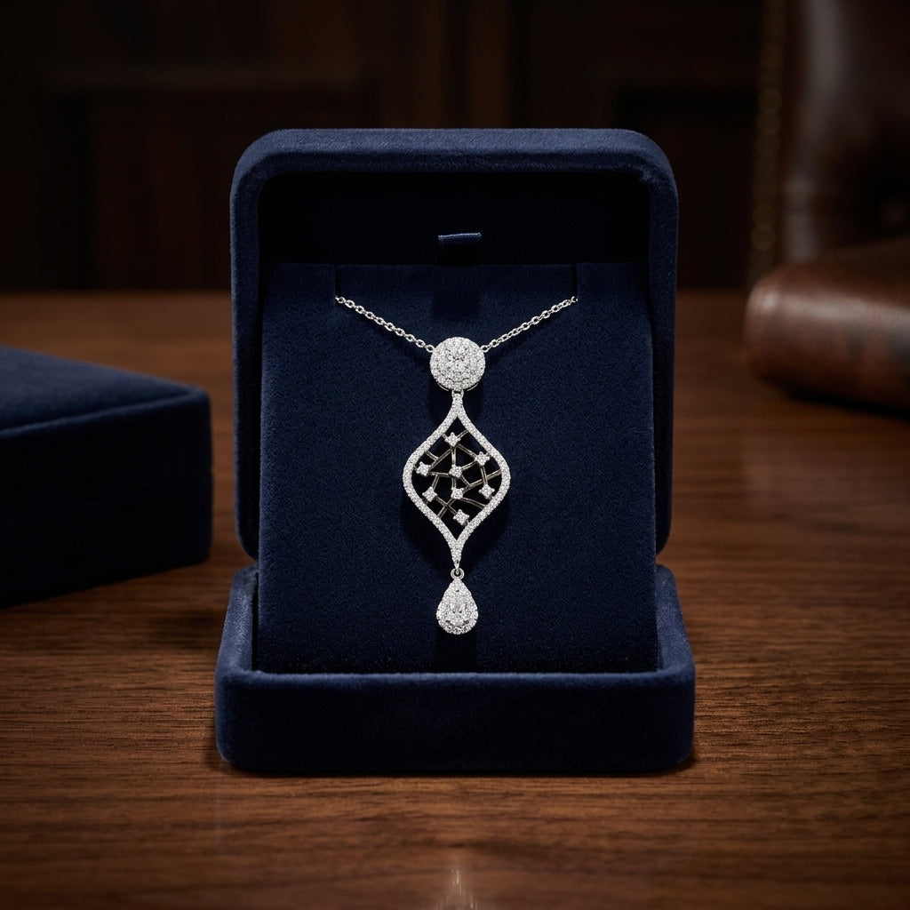 Diamond Open Weave Drop Pendant With Black Rhodium In 14k White Gold (si) — gift presentation