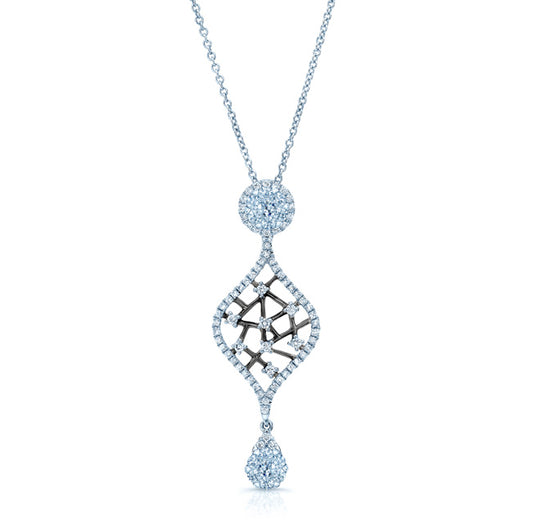 Diamond Open Weave Drop Pendant With Black Rhodium In 14k White Gold (si)