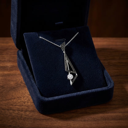 Black And White Diamond Elongated Triangles Pendant In 14k White Gold (si) — gift presentation