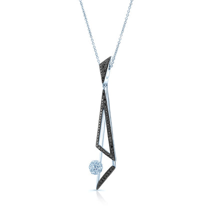 Black And White Diamond Elongated Triangles Pendant In 14k White Gold (si)