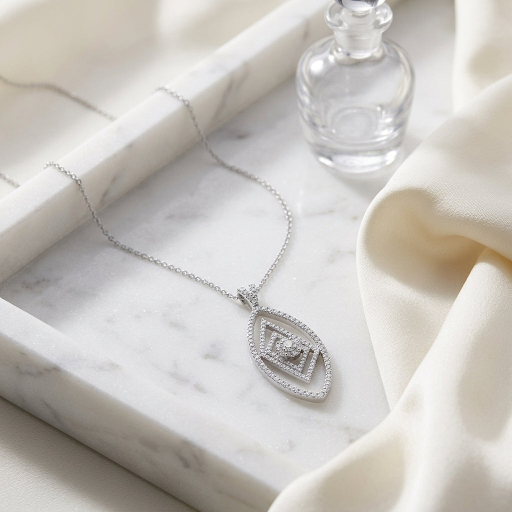 Diamond Marquise Pendant In 14k White Gold 18 Inch Length — atelier still life