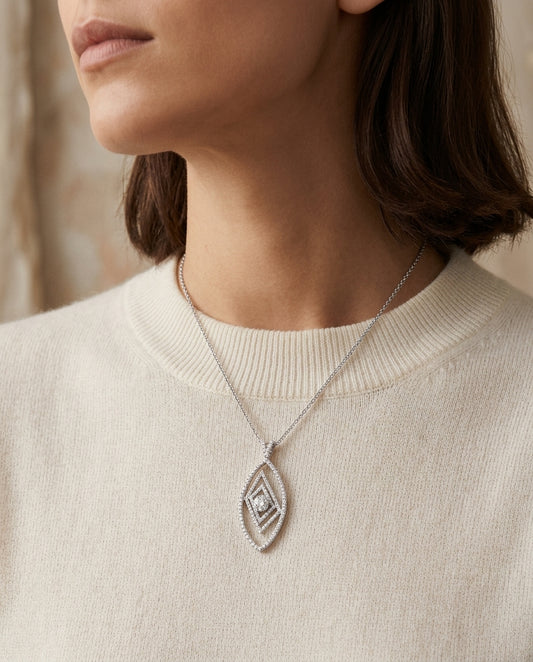 Diamond Marquise Pendant In 14k White Gold 18 Inch Length — editorial close-up