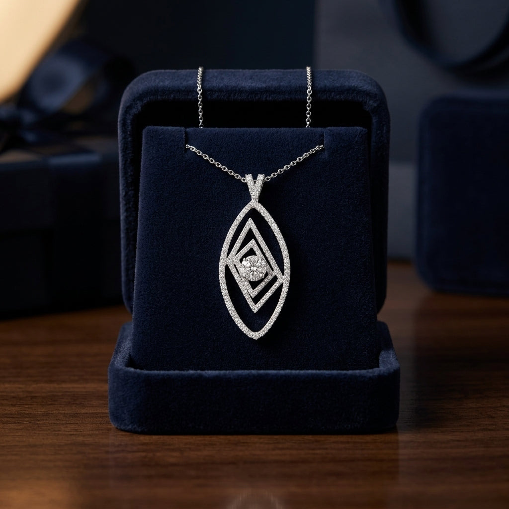 Diamond Marquise Pendant In 14k White Gold 18 Inch Length — gift presentation