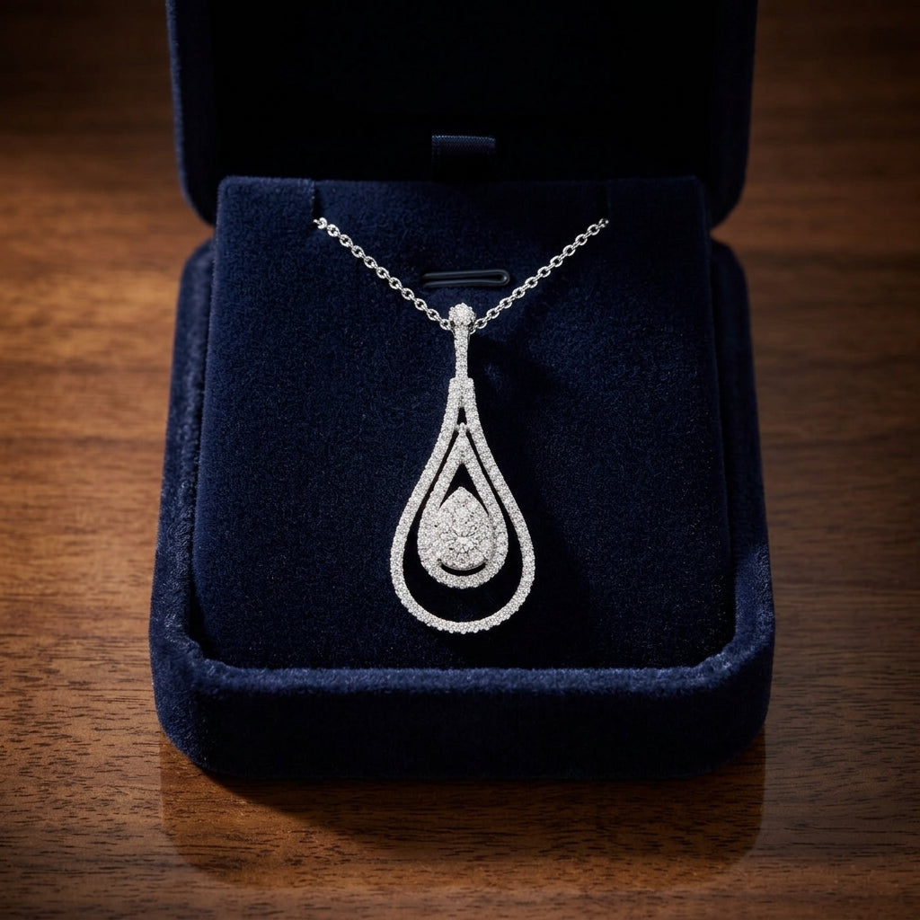 Diamond Double Elongated Tear Drop Pendant In 14k White Gold — gift presentation