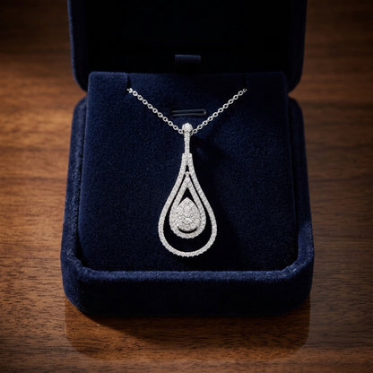 Diamond Double Elongated Tear Drop Pendant In 14k White Gold — gift presentation