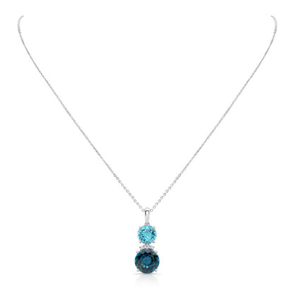 Blue Topaz And Diamond Pendant  In 14k White Gold