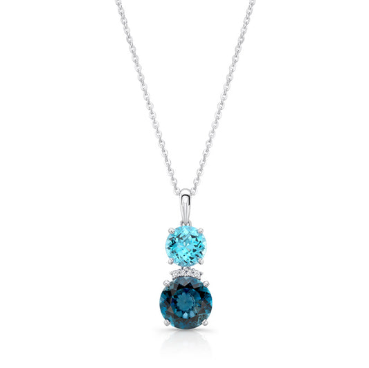 Blue Topaz And Diamond Pendant  In 14k White Gold