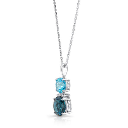 Blue Topaz And Diamond Pendant  In 14k White Gold
