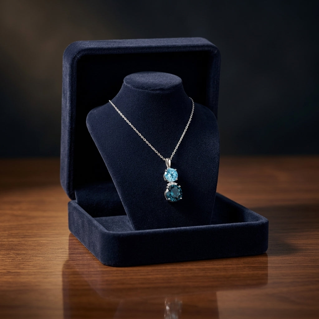 Blue Topaz And Diamond Pendant  In 14k White Gold — gift presentation