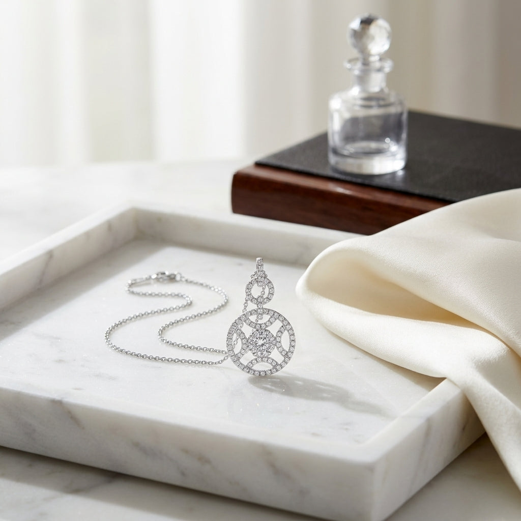 Diamond Circle And Arc Pendant In 14k White Gold — atelier still life