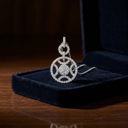 Diamond Circle And Arc Pendant In 14k White Gold — gift presentation