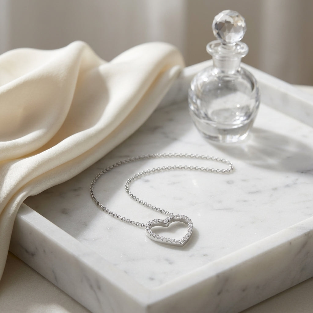 Diamond Heart Pendant In 14k White Gold — atelier still life