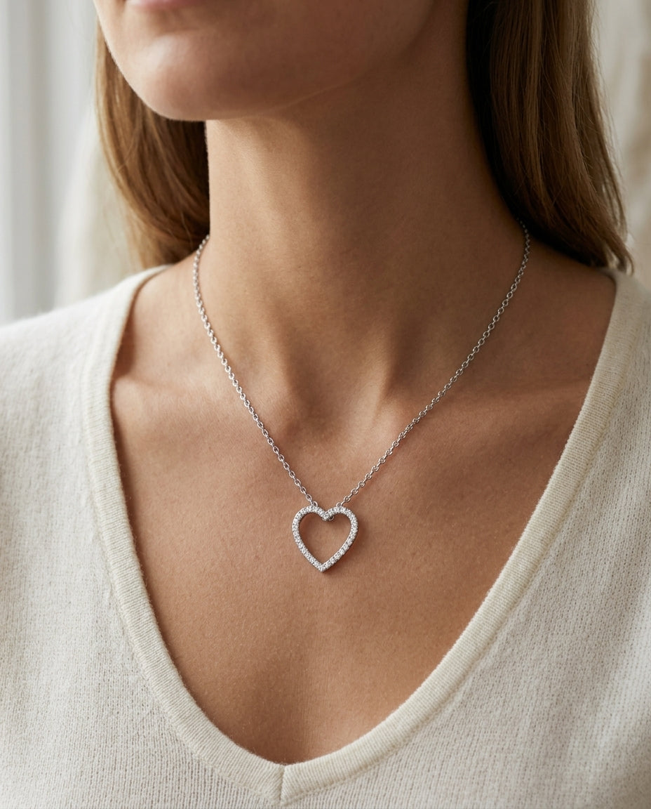 Diamond Heart Pendant In 14k White Gold — editorial close-up