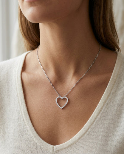 Diamond Heart Pendant In 14k White Gold — editorial close-up