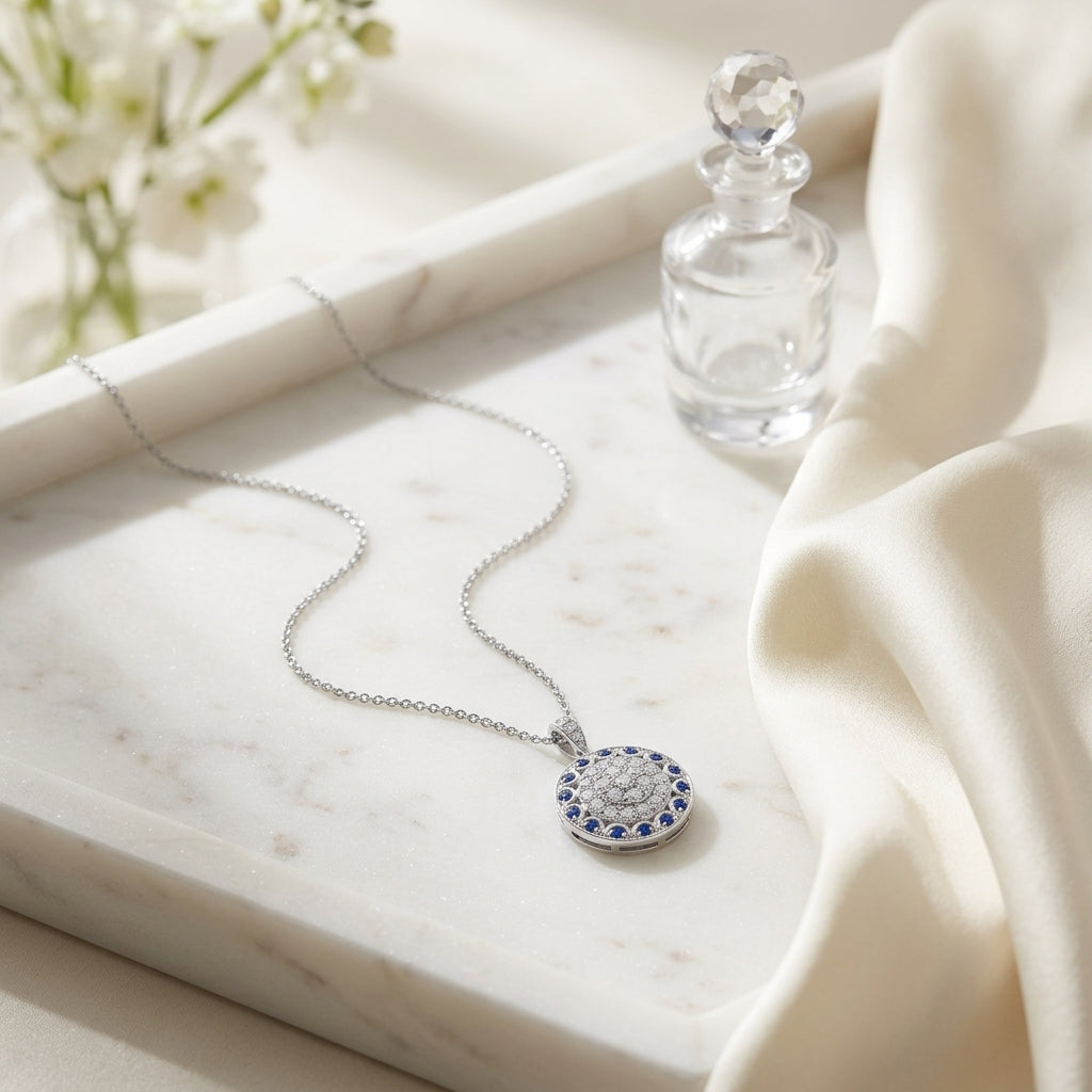 Sapphire And Diamond Antique Pendant In 14k White Gold — atelier still life