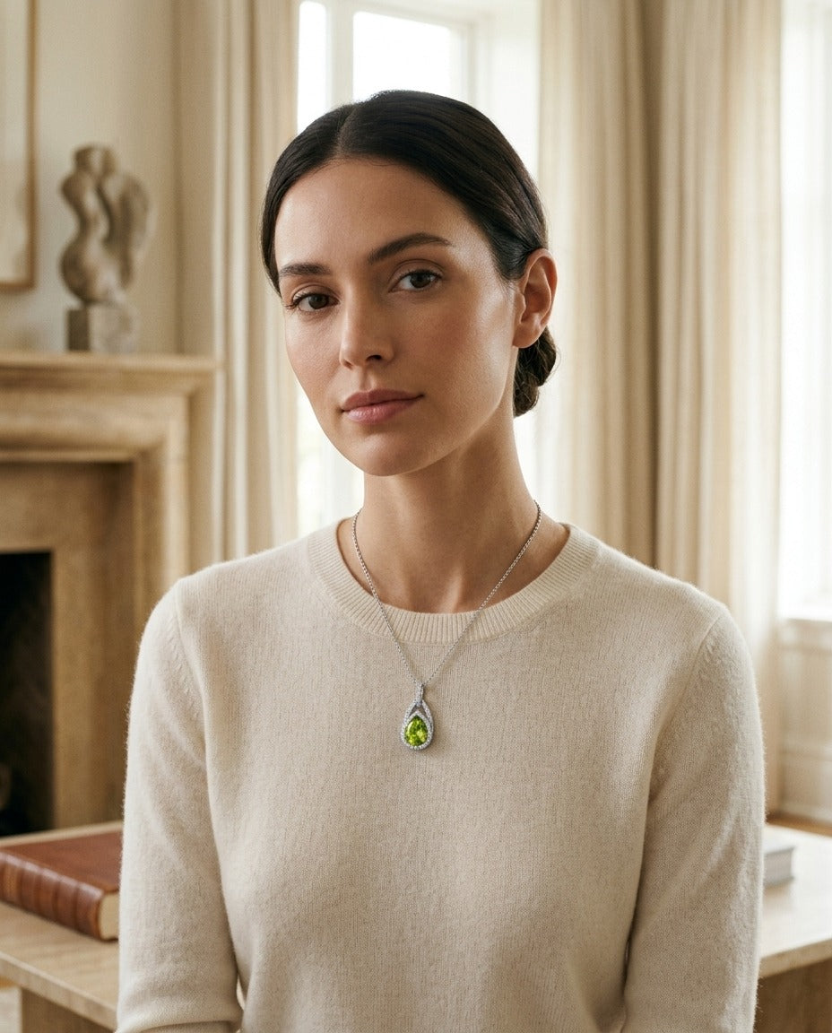 Peridot And Diamond Pendant In 14k White Gold (1/5 Ct.tw.) — portrait close