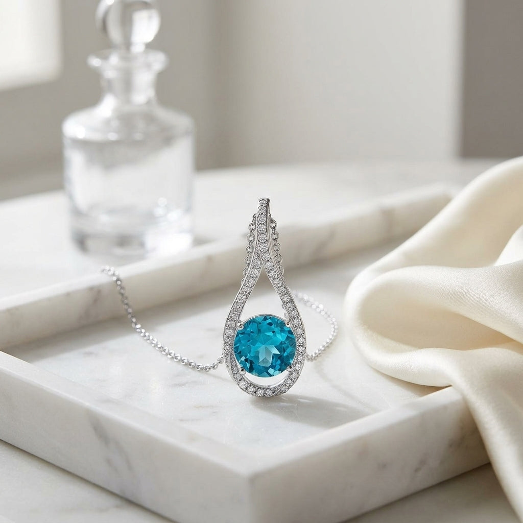 Swiss Blue Topaz And Diamond Pave Pendant In 14k White Gold (1/5 Ct.tw.) — atelier still life