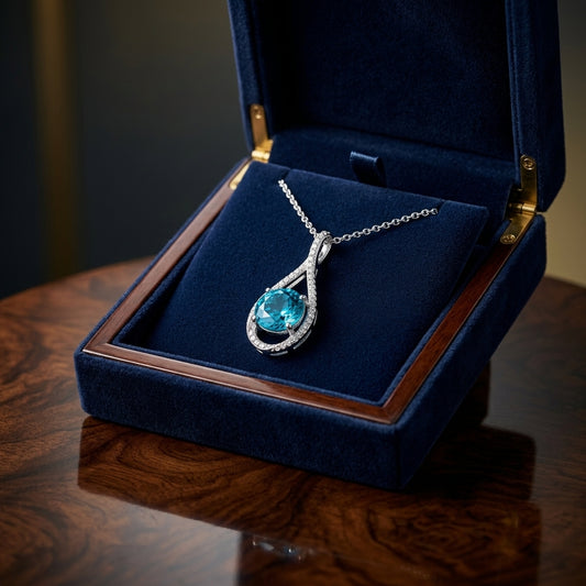 Swiss Blue Topaz And Diamond Pave Pendant In 14k White Gold (1/5 Ct.tw.) — gift presentation