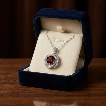 Garnet  And Diamond Halo Pendant In 14k White Gold (1/3 Ct.tw.) — gift presentation