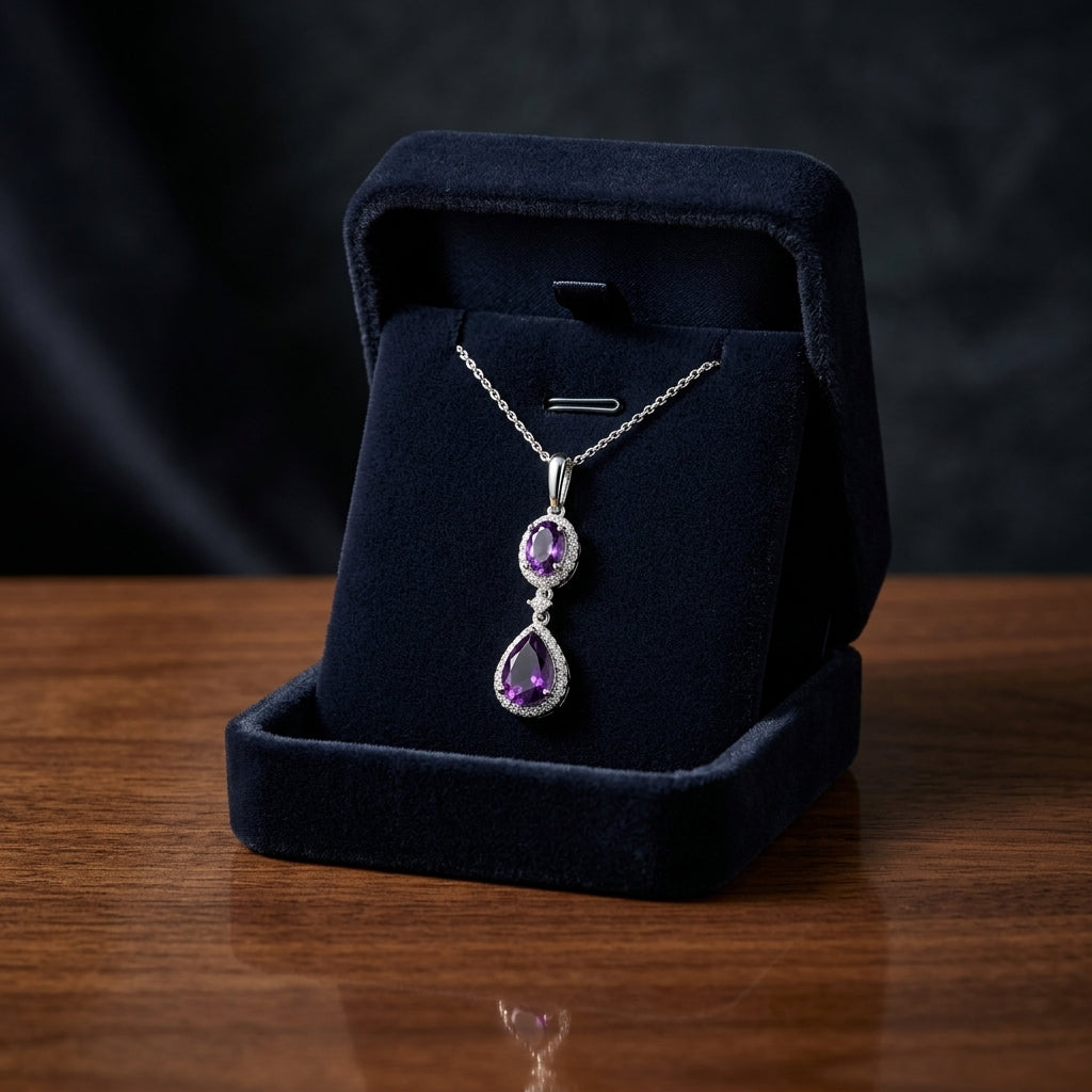 Amethyst And Diamond Pave Pendant In 14k White Gold (1/4 Ct.tw.) — gift presentation