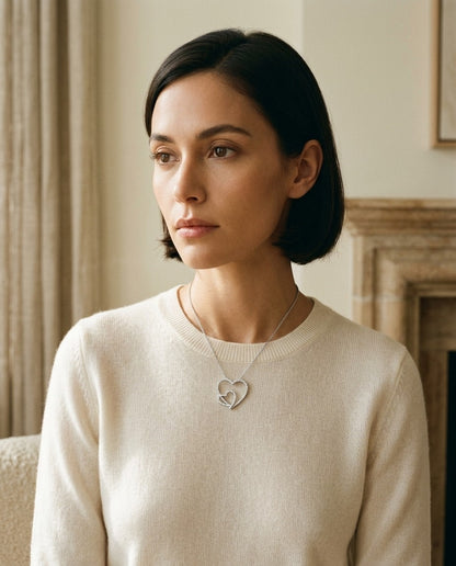 Diamond Pave Double Heart Pendant In 14k White Gold (1/3 Ct.tw.) — portrait close