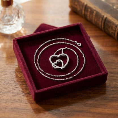 Diamond Pave Double Heart Pendant In 14k White Gold (1/3 Ct.tw.) — velvet box