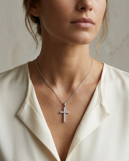 Diamond Cross Pendant In 14k White Gold (1/3 Ct.tw.) — editorial close-up