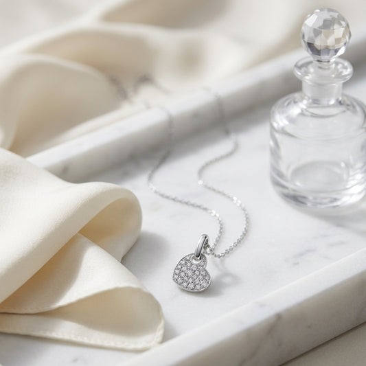 Diamond Pave Dangle Heart Pendant In 14k White Gold (1/6 Ct.tw.) — atelier still life