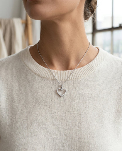 Diamond Pave Heart Pendant In 14k White Gold (1/4 Ct.tw.) — editorial close-up