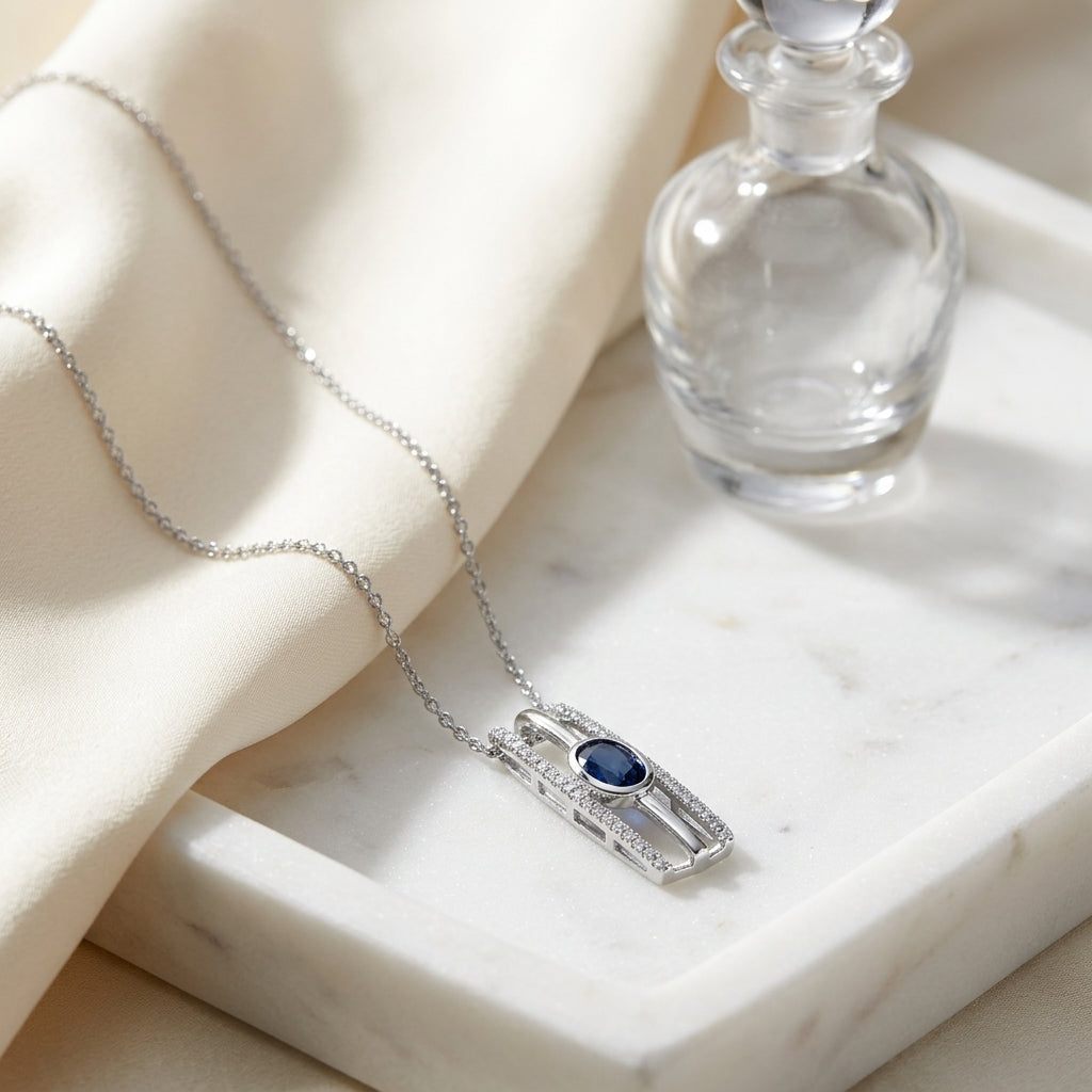 Sapphire And Diamond Open Work Pendant In 14k White Gold (1/5 Ct.tw.) — atelier still life