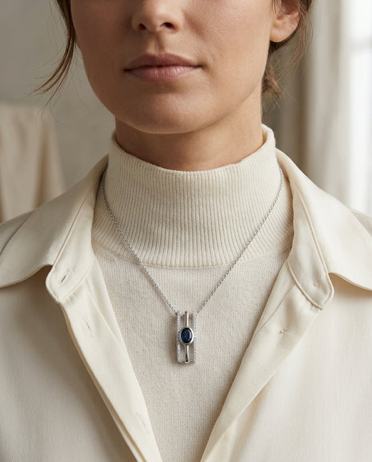 Sapphire And Diamond Open Work Pendant In 14k White Gold (1/5 Ct.tw.) — editorial close-up