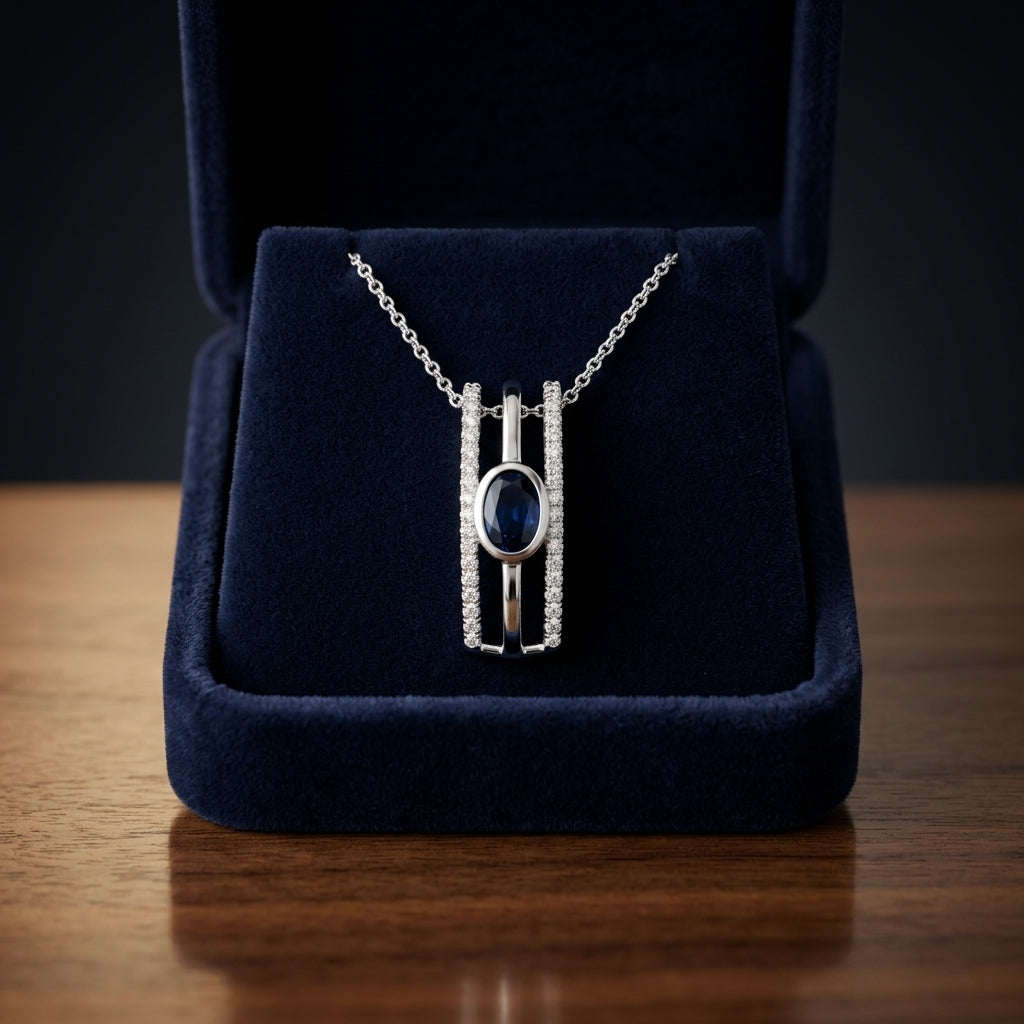 Sapphire And Diamond Open Work Pendant In 14k White Gold (1/5 Ct.tw.) — gift presentation