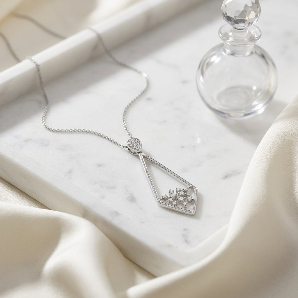 Diamond Pave Elongated Diamond Shaped Pendant In 14k White Gold (1/3 Ct.tw.) — atelier still life