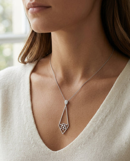 Diamond Pave Elongated Diamond Shaped Pendant In 14k White Gold (1/3 Ct.tw.) — editorial close-up