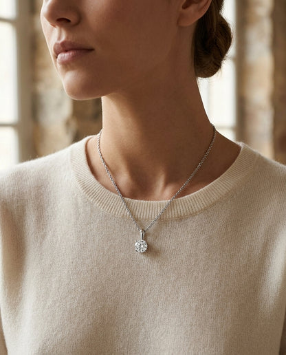 Round Diamond Solitaire 1/2ct Pendant In 14k White Gold — editorial close-up